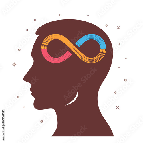 Human head silhouette with colorful infinity symbol