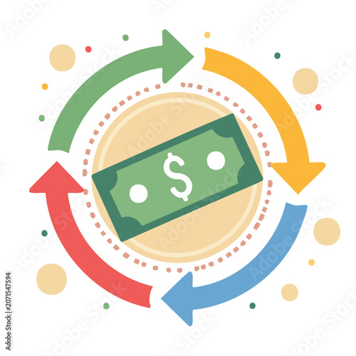 Money circulation with dollar bill and arrows