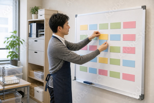 小売現場で教育計画を説明する社員