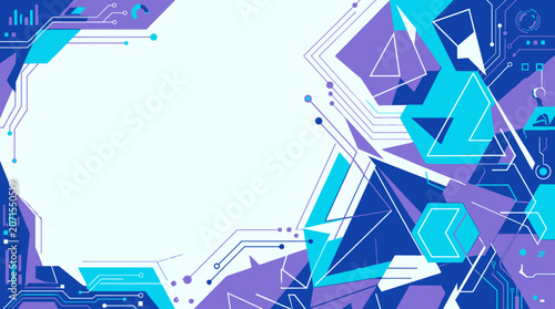 A VOLK 7 illustration of a futuristic circuit board design with geometric shapes and lines