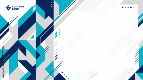Company VOLK brochure template features geometric shapes and blue tones