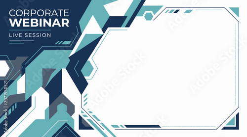 Corporate webinar live session with geometric shapes and modern design elements