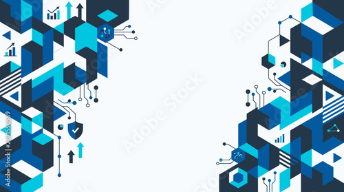 Geometric shapes and symbols illustrate business concepts in VOLK style