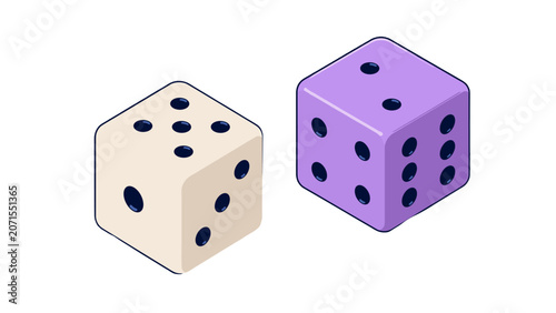 Photos Two isometric dice in cream and purple vector style