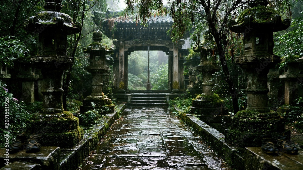 Fototapeta premium Serene Path Through Ancient Garden Ruins