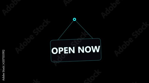 Open Now Neon Hanging Sign on Dark Background Business Availability Concept