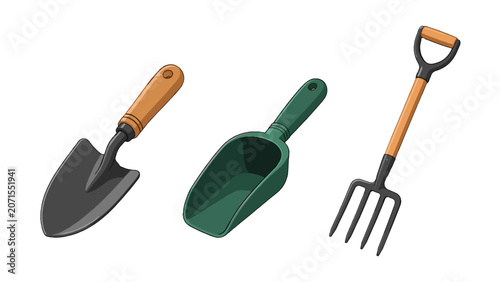 Quadro su tela Garden hand tools set with trowel scoop and digging fork