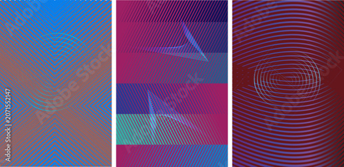 Tableau sur toile Vibrant geometric patterns with lines and shapes in blue, purple, and green hues