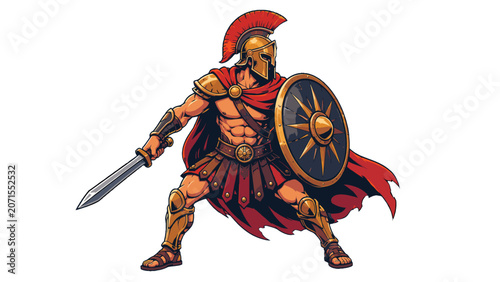 Foto Ancient gladiator warrior with sword and shield vector mascot