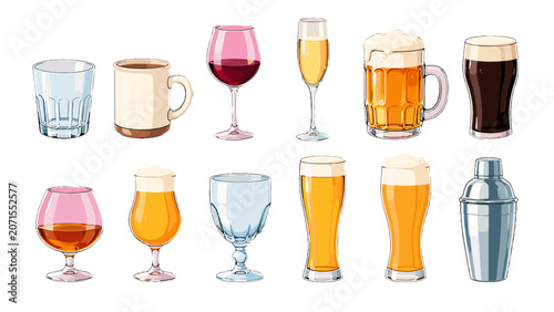 Konstfotografi Assorted drinking glasses, mug, beer steins and cocktail shaker