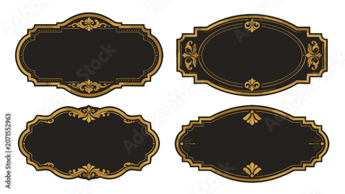 Bild auf Leinwand Set of ornate black and gold vintage label frames