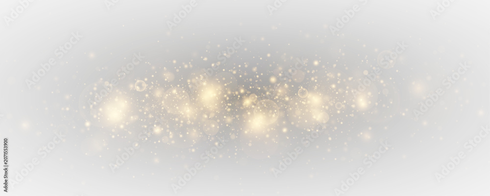 Fototapeta premium Golden sparks and shimmering dust. Bright highlights and glowing stars on magical atmosphere.