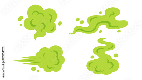 Tableau sur toile Green cartoon stink clouds and smelly gas smoke set