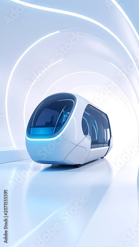 A futuristic sleek pod vehicle in a tunnel