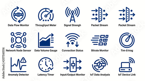 Vászonkép Collection of various blue icons representing different data monitoring and anal