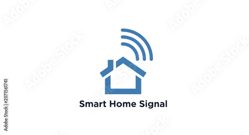 A blue icon representing a house with a wireless signal connection
