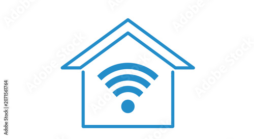 A blue icon representing a house with a wireless internet signal symbol inside it