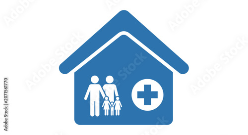 A blue icon representing a family medical clinic or healthcare center