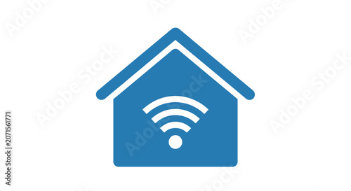 A blue icon representing a house with a wireless internet signal symbol inside it
