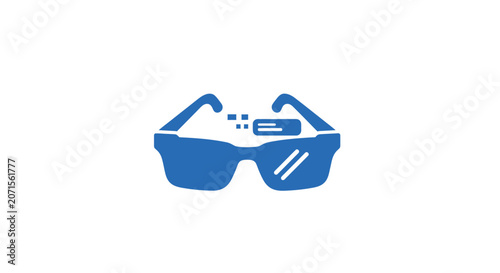 A blue icon representing modern digital smart glasses for augmented reality technology