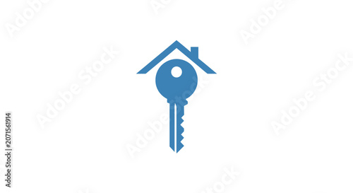 A blue icon showing a house roof shape combined with a metal door key