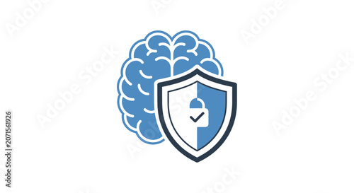 A blue icon showing a human brain protected by a sturdy shield symbol
