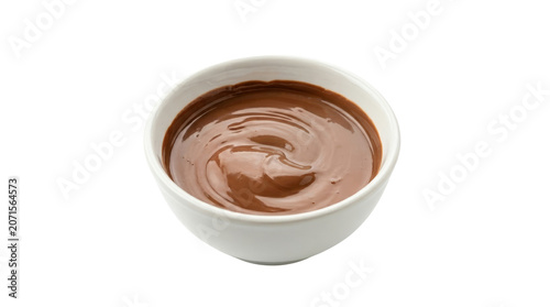 Creamy chocolate sauce in a white bowl.