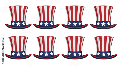 Photos Patriotic Uncle Sam hat collection, 8 American flag top hats with red and white