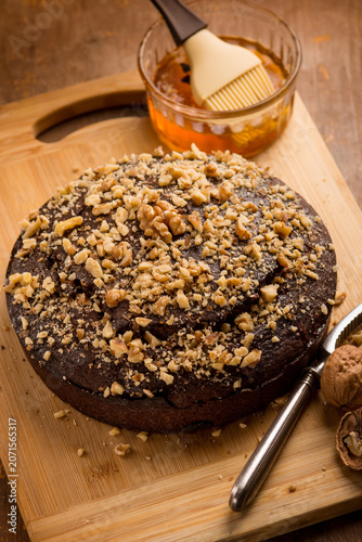 Homemade Chocolate Cake with Honey and Walnuts