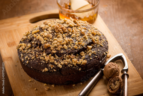 Homemade Chocolate Cake with Honey and Walnuts