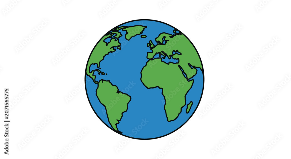 Fototapeta premium A simple flat illustration of a green and blue planet on a white background