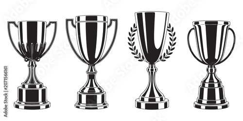 Konstfotografi Set of highly detailed engraved style trophy cups for sports winners and professional tournament championship prize