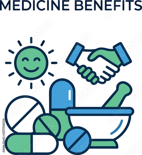 Medicine Benefits, Pharmaceutical Healthcare and Wellness Agreement Flat Vector Illustration
