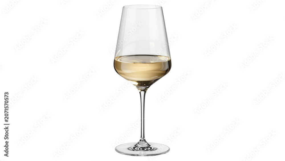 Fototapeta premium Clear glass goblet filled with pale yellow wine, isolated on transparent background
