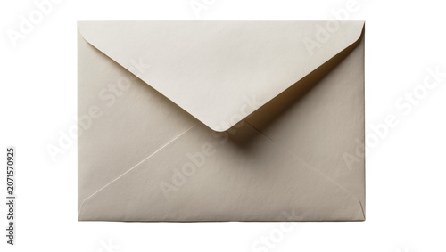 Unsealed beige paper envelope with triangular flap, isolated on transparent background
