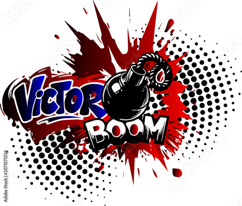 Vector Boom typography t shirt design template with colorful splash background