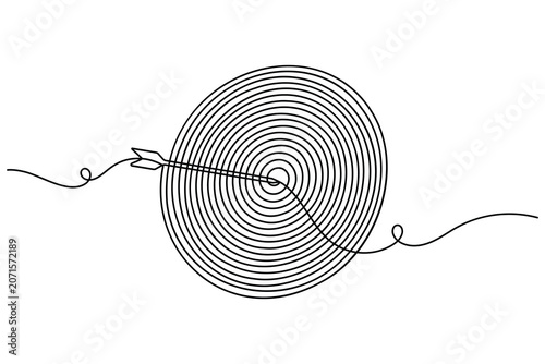 Marketing target with arrow icon sign continuous one line drawing on white background minimalist  leadership development and growth symbol