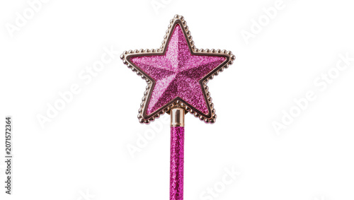 Foto Sparkling pink star-shaped magic wand with golden trim, isolated on transparent