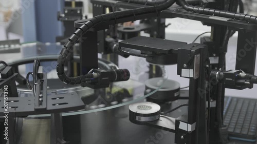 High speed inspection machine. Automation factory working high precision photo defect detector photograph quality control.