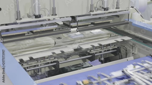 Industry machine working, Plastic bag shopping bag production machine, Factory machine working. Manufacturing system, Industrial automation, Production line.