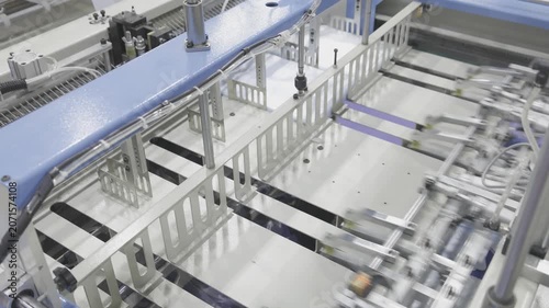 Industry machine working, Plastic bag shopping bag production machine, Factory machine working. Manufacturing system, Industrial automation, Production line.