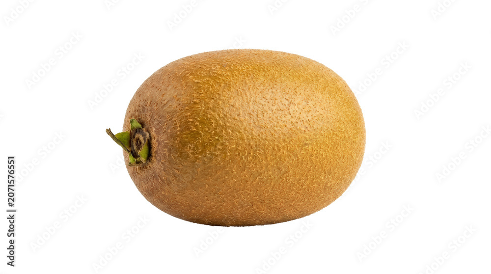 Fototapeta premium Single Fresh Kiwi Fruit with Stem on White.
