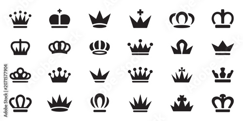 Bild auf Leinwand Various crown silhouettes for logo design royal headwear vector icons set isolated on plain white background art