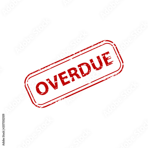 Red overdue vector illustration with distressed diagonal stamp on white background