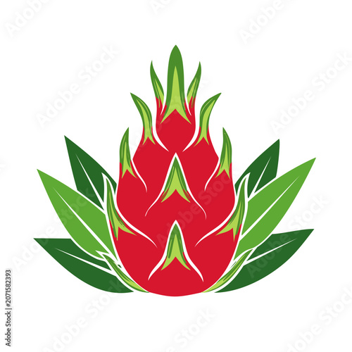 Flat vector illustration of a red pineapple with green leaves