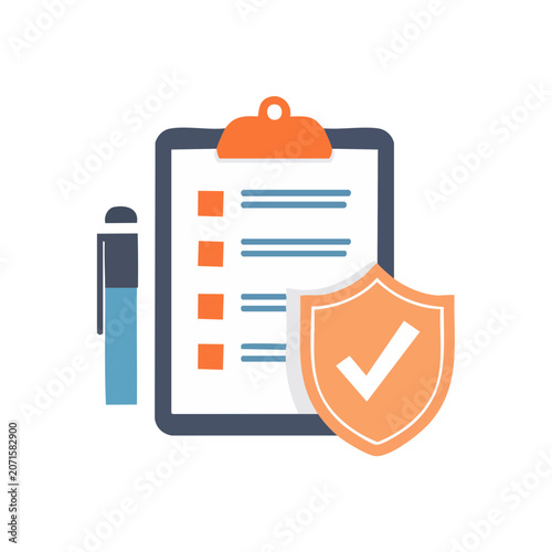 Clipboard with checklist and security shield icon