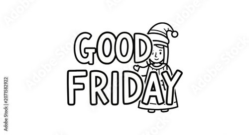 Good Friday holiday text cartoon character.