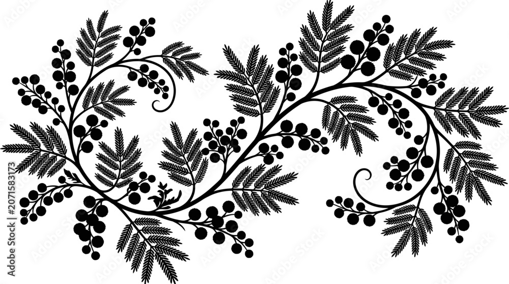 Fototapeta premium Black Floral Silhouette Vector Pattern