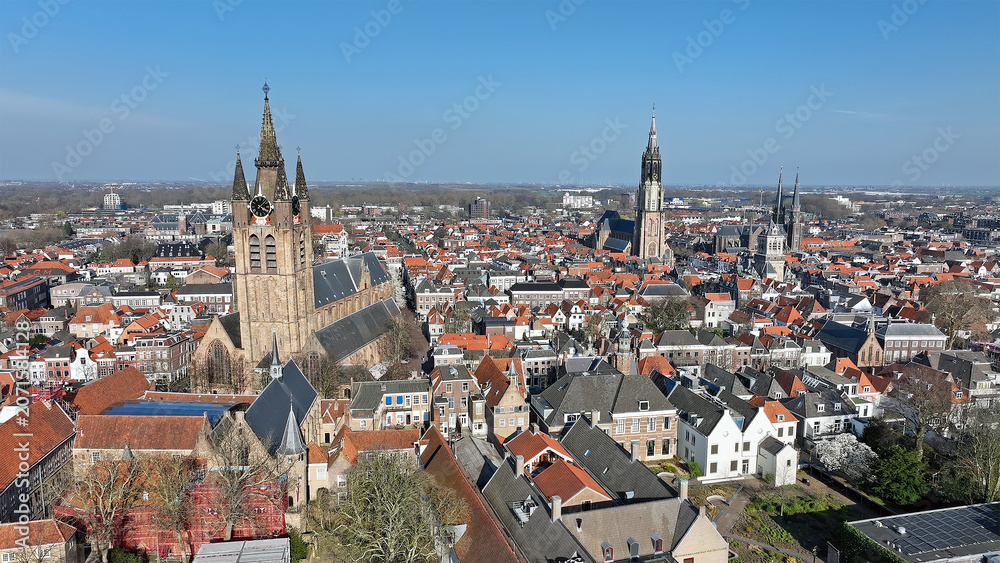 Obraz premium Historic city skyline of Delft in the Netherlands