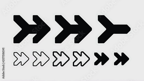 A minimalist icon design featuring various black and white arrows